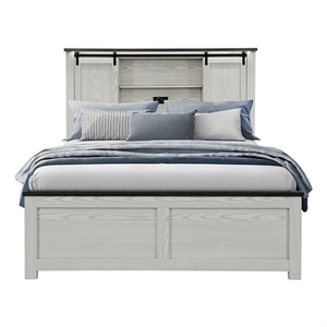 Ava Beige Solid and Engineered Wood Bookcase Headboard Queen Bed