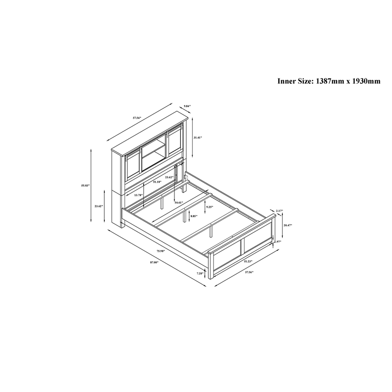 Ava Beige Bookcase Headboard 5PC Full Bedroom Set