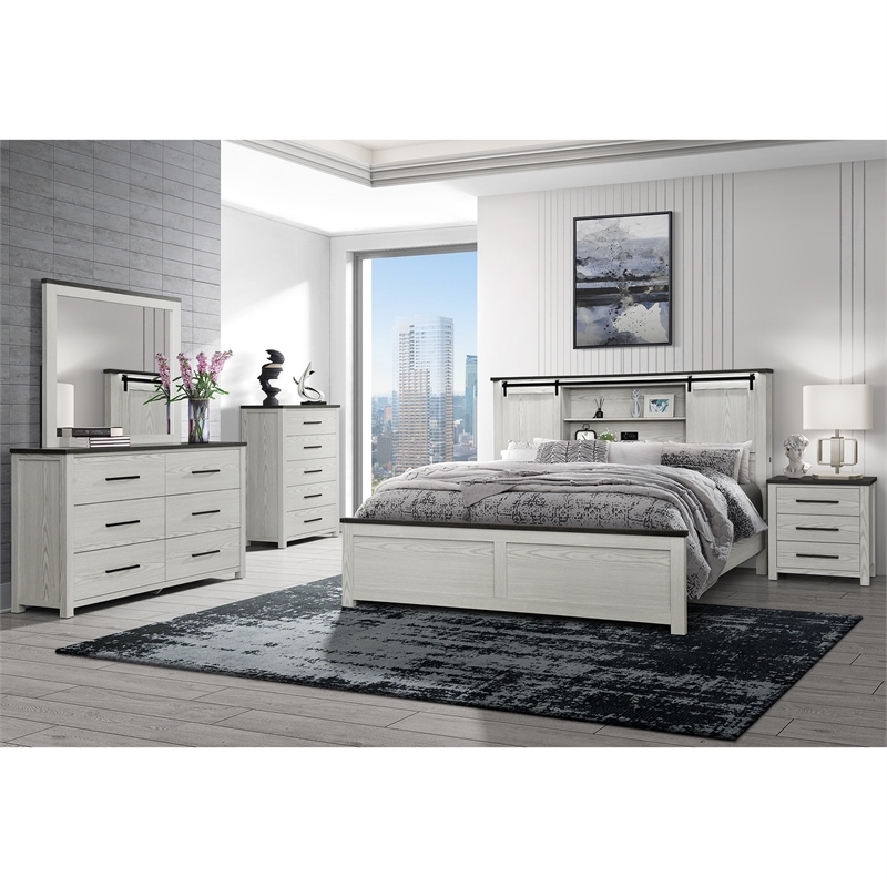 Ava Beige Bookcase Headboard 5PC Full Bedroom Set