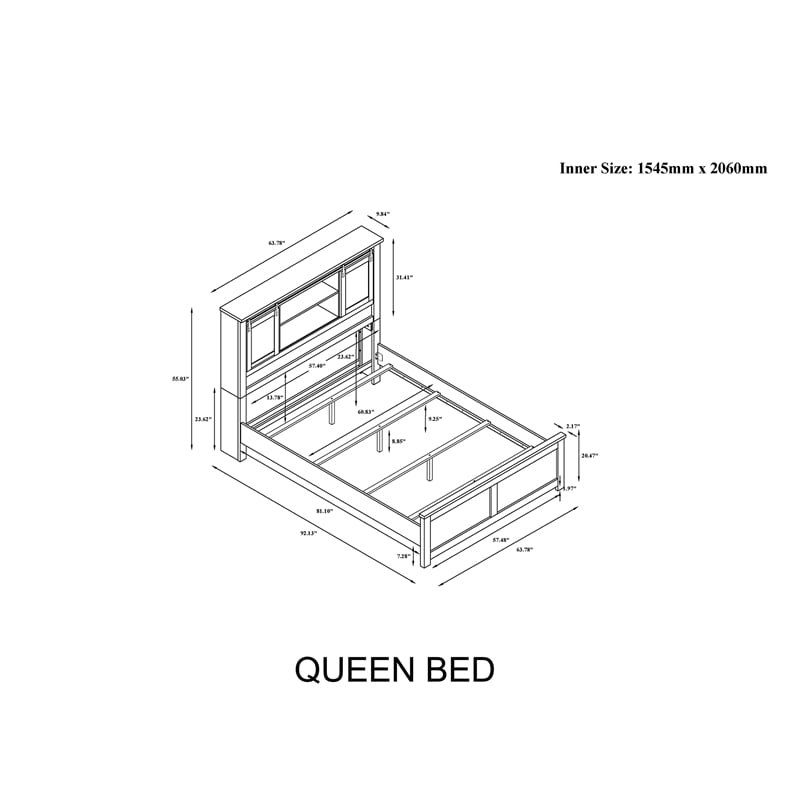 Ava Solid and Engineered Wood Bookcase Headboard 5PC Queen Bedroom Set