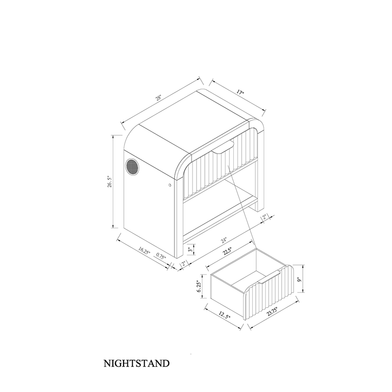 Beckett Black and White Nightstand with LED and Speaker
