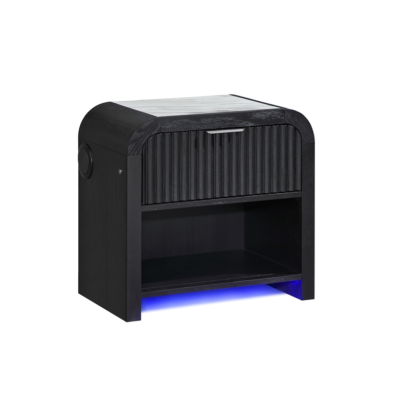 Beckett Black and White Nightstand with LED and Speaker