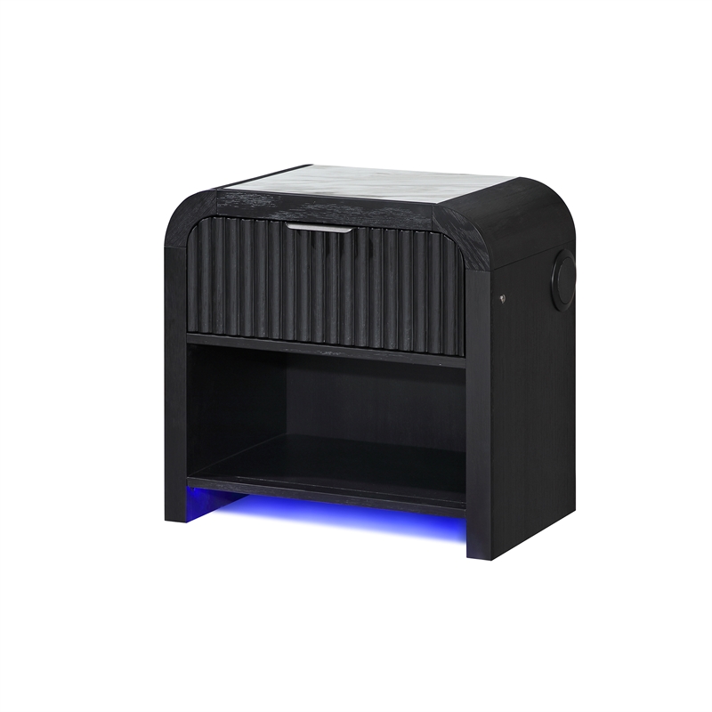 Beckett Black and White Nightstand with LED and Speaker