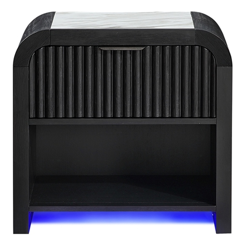 Beckett Black and White Nightstand with LED and Speaker