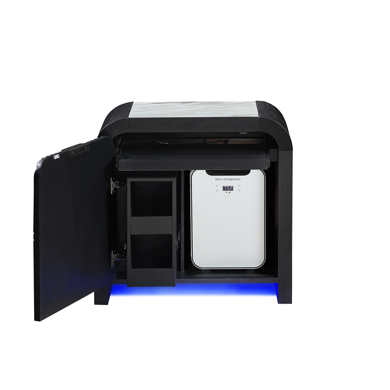 Beckett Black and White Nightstand with LED Cooler and Speaker