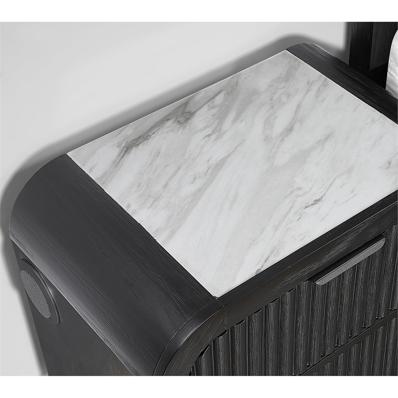 Beckett Black and White Nightstand with LED Cooler and Speaker