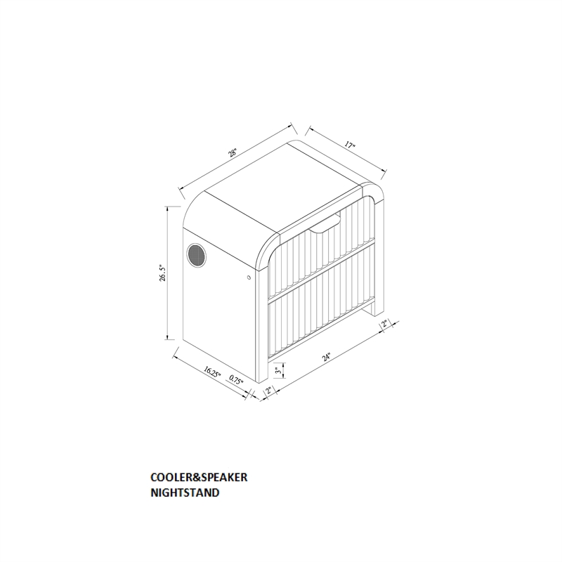 Beckett Black and White Nightstand with LED Cooler and Speaker