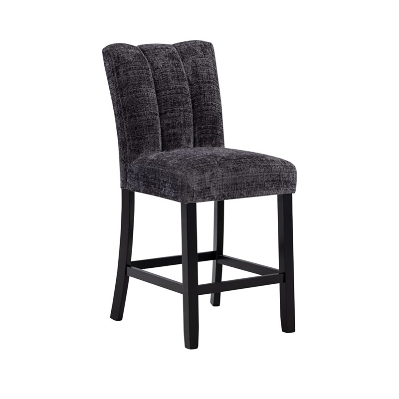 D06 Upholstered Plush Dark Gray Fabric Barstool Set of 2