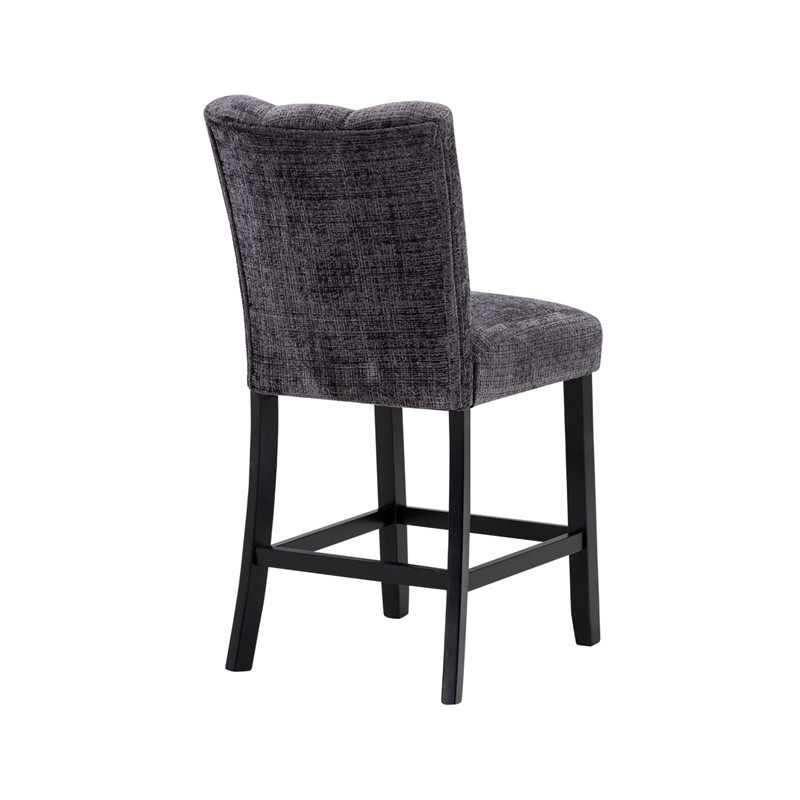 D06 Upholstered Plush Dark Gray Fabric Barstool Set of 2