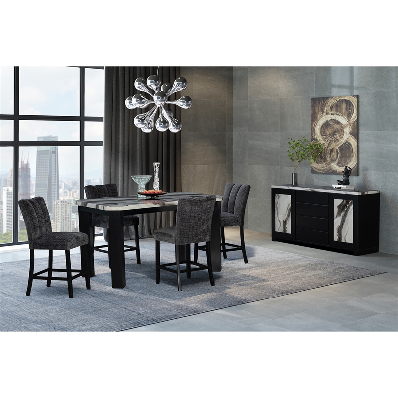 D06 Upholstered Plush Dark Gray Fabric Barstool Set of 2