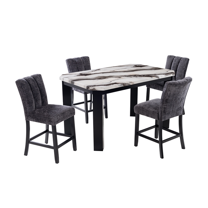 D06 Upholstered Plush Dark Gray Fabric Barstool Set of 2
