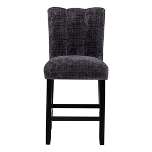 D06 Upholstered Plush Dark Gray Fabric Barstool Set of 2