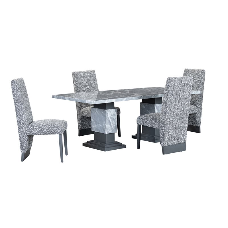 D1212 wood Faux marble Dining Table and D12 Dining Chair 5PC Set