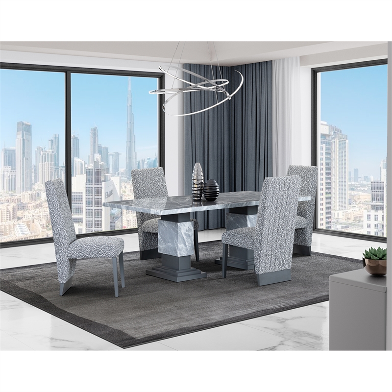 D1212 wood Faux marble Dining Table and D12 Dining Chair 5PC Set