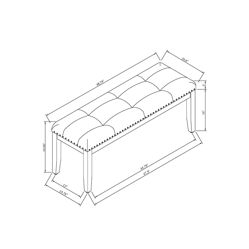 D1319 Light Grey Wooden Padded upholstered Bench