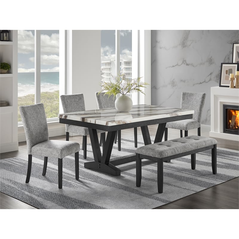 D1319 Light Grey Wooden Padded upholstered Bench