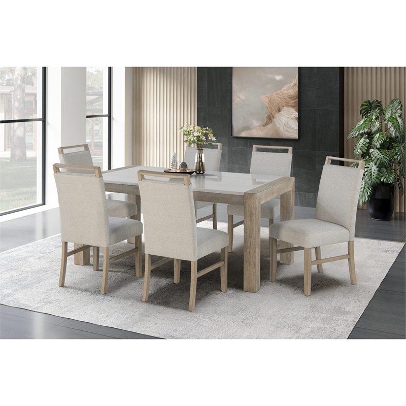 D1321 Marble Top Natural Wood Finish Dining Table