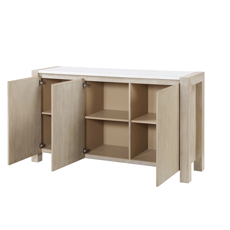 D1321 Light Gray Wooden Buffer with Cabinets and Shelves