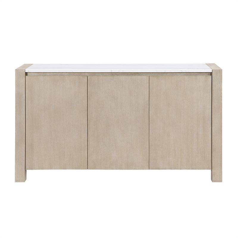 D1321 Light Gray Wooden Buffer with Cabinets and Shelves
