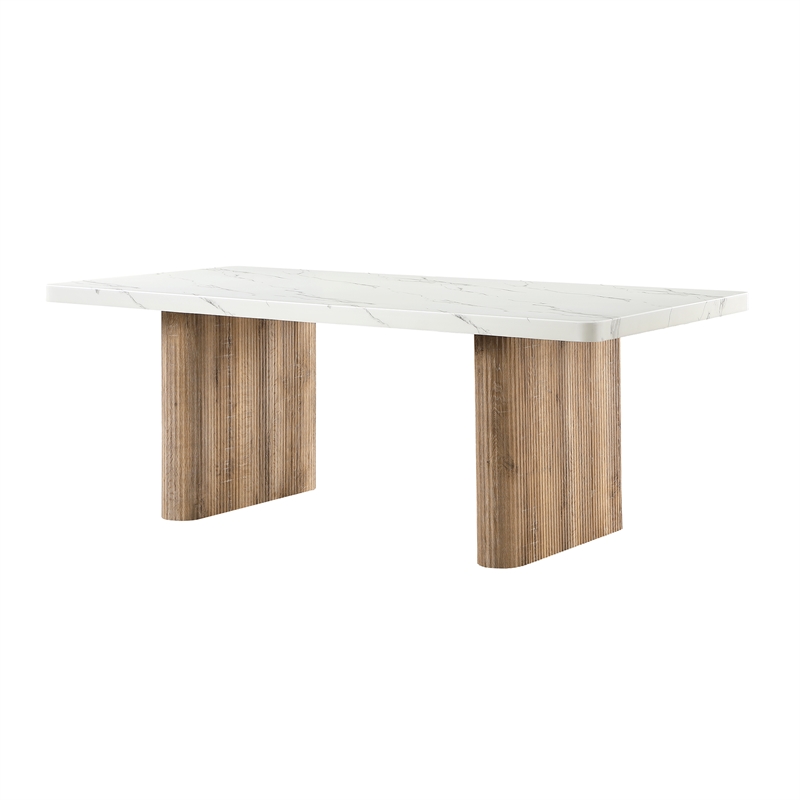 D2504 Faux Marble Wooden Base Fluted Dining Table