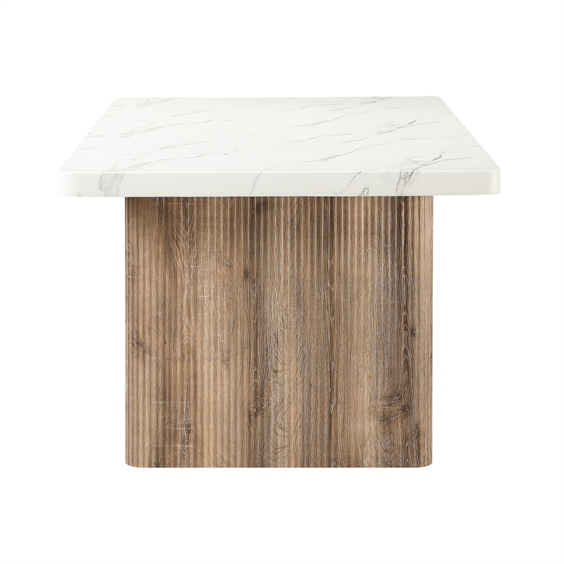 D2504 Faux Marble Wooden Base Fluted Dining Table