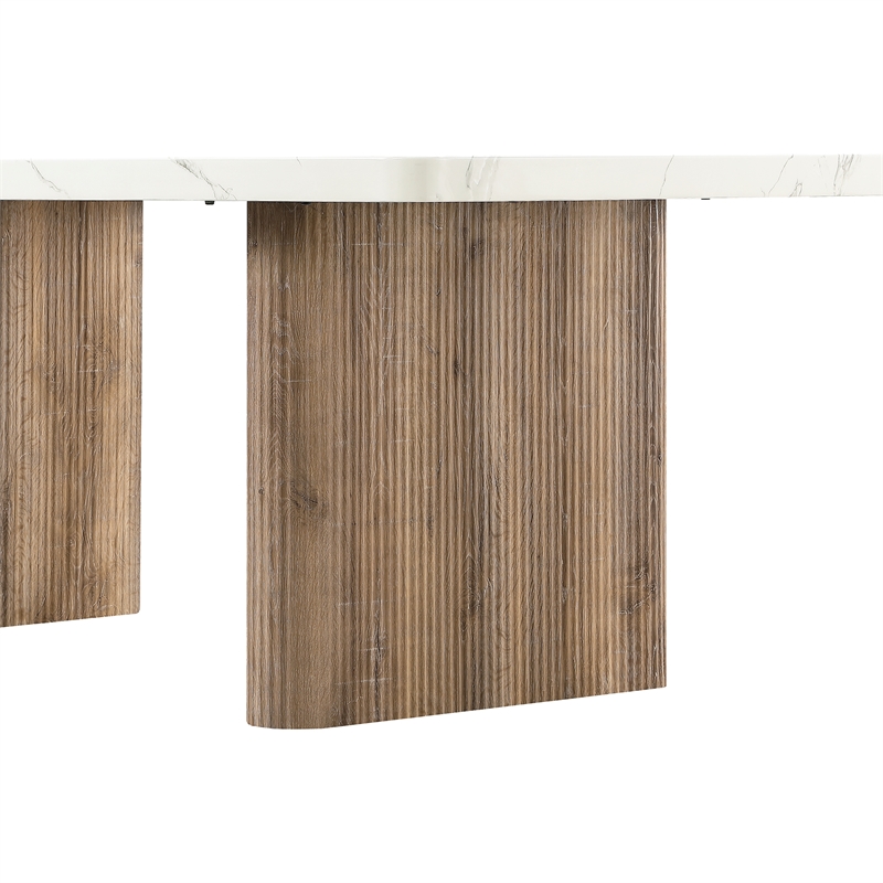 D2504 Faux Marble Wooden Base Fluted Dining Table