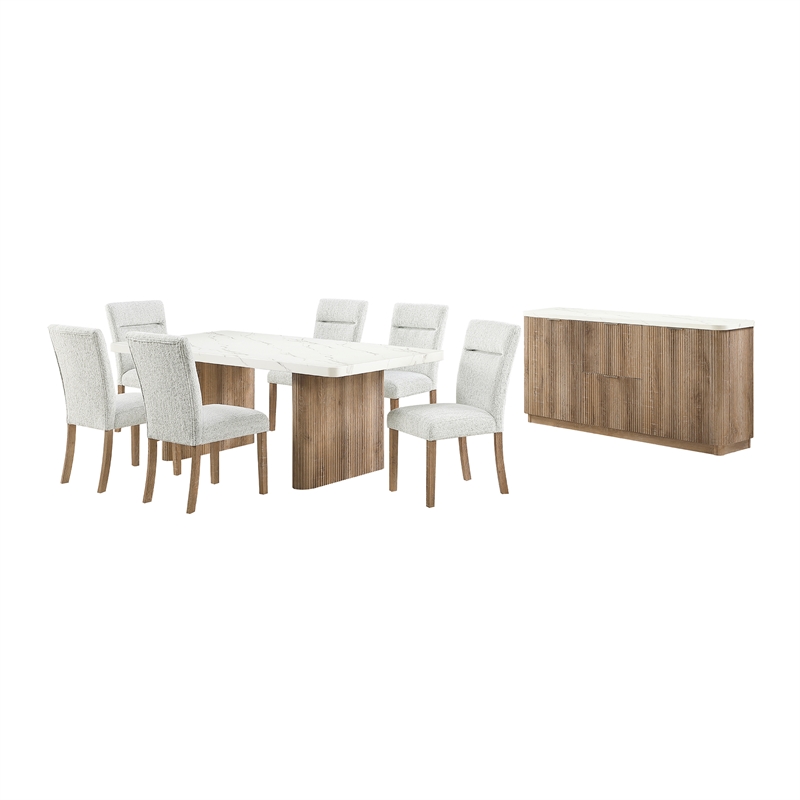 D2504 Faux Marble Wooden Base Fluted Dining Table