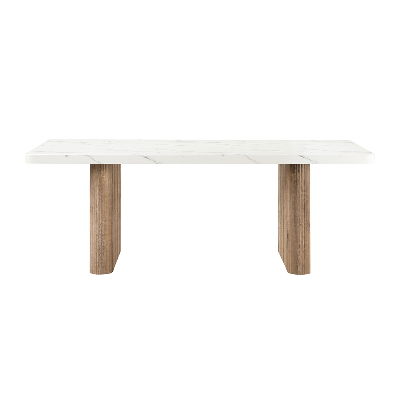 D2504 Faux Marble Wooden Base Fluted Dining Table