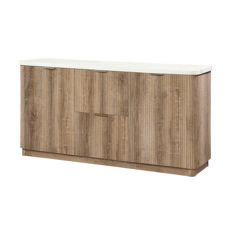 D2504 Faux Marble Wooden Buffet with Drawers and Cabinets