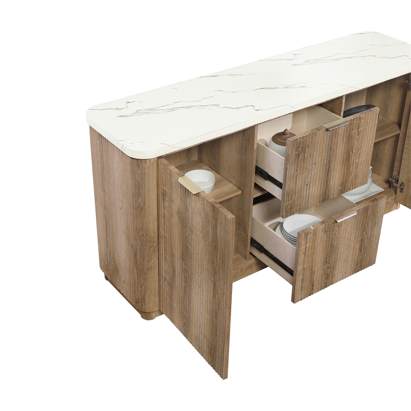 D2504 Faux Marble Wooden Buffet with Drawers and Cabinets