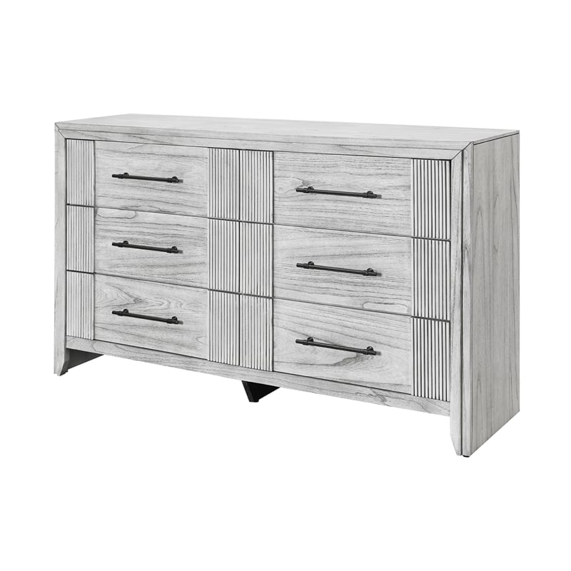 Elsie Washed Gray Wood 6 Drawer Bedroom Dresser