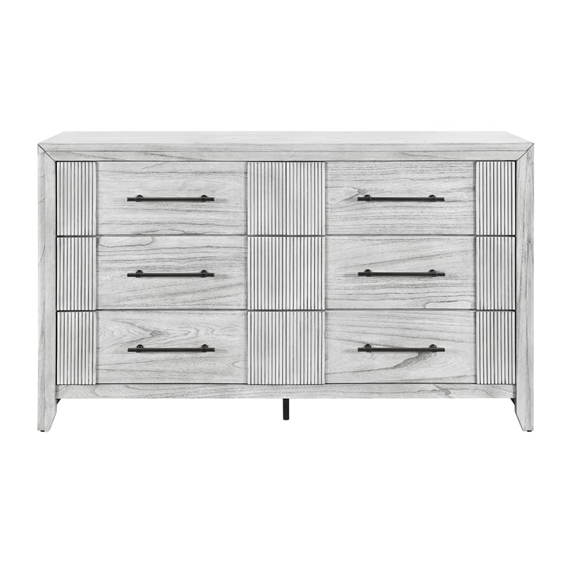 Elsie Washed Gray Wood 6 Drawer Bedroom Dresser