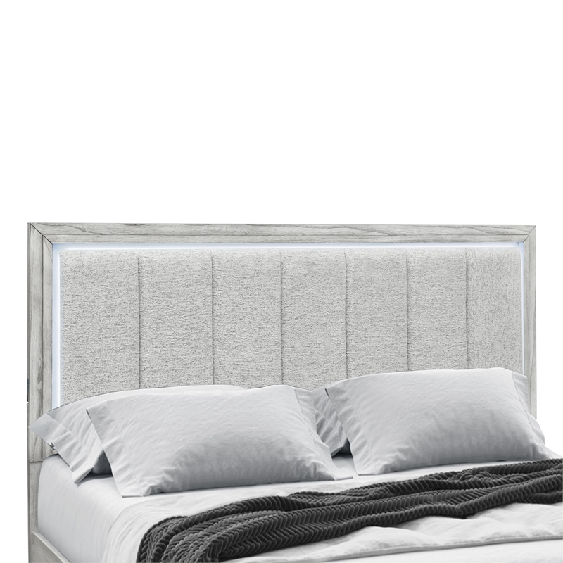 Elsie Gray Washed Wooden Queen Bed with LED