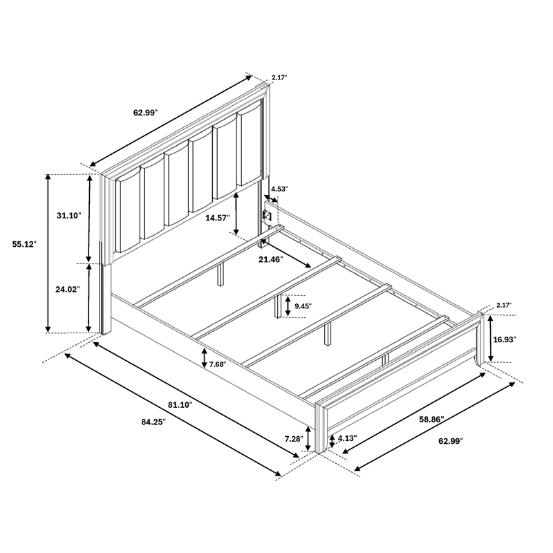 Elsie Gray Washed Wooden Queen Bed with LED