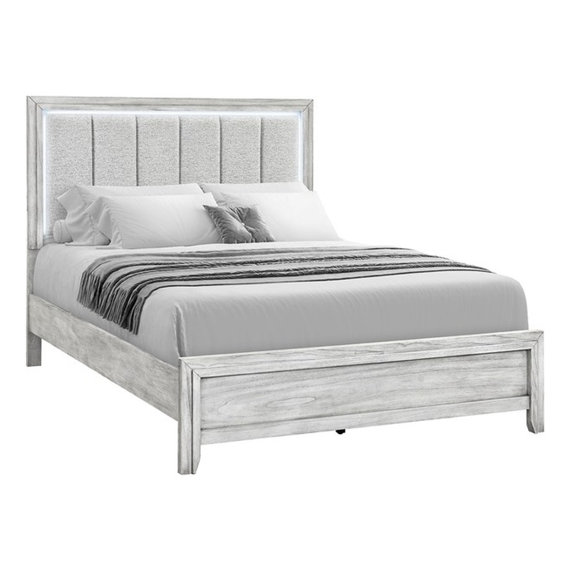 Elsie Gray Washed Wooden Queen Bed with LED