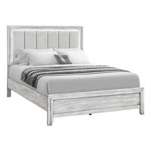 Elsie Gray Washed Wooden Queen Bed with LED