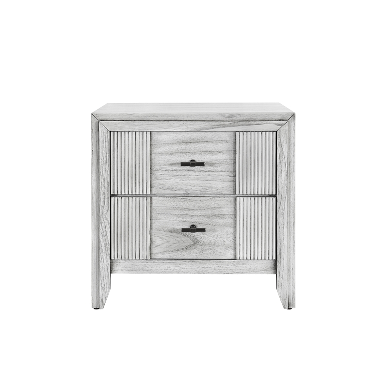 Elsie Washed Gray Wooden 2 Drawer Nightstand