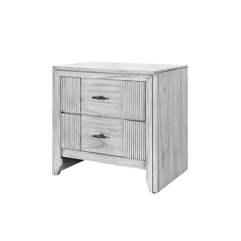 Elsie Washed Gray Wooden 2 Drawer Nightstand