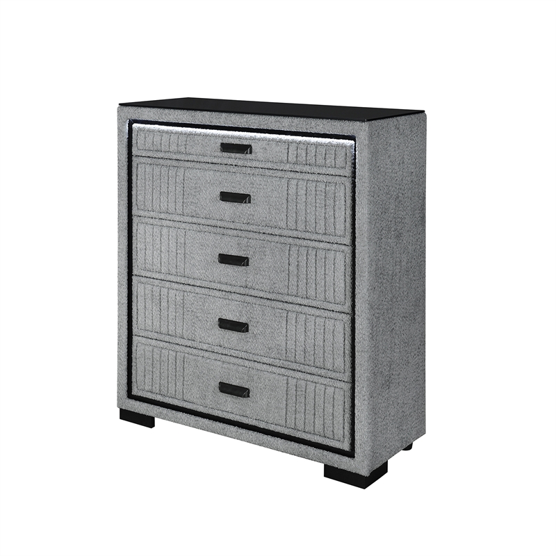 Isabella Fully Upholstered Grey 5 Drawer Chest