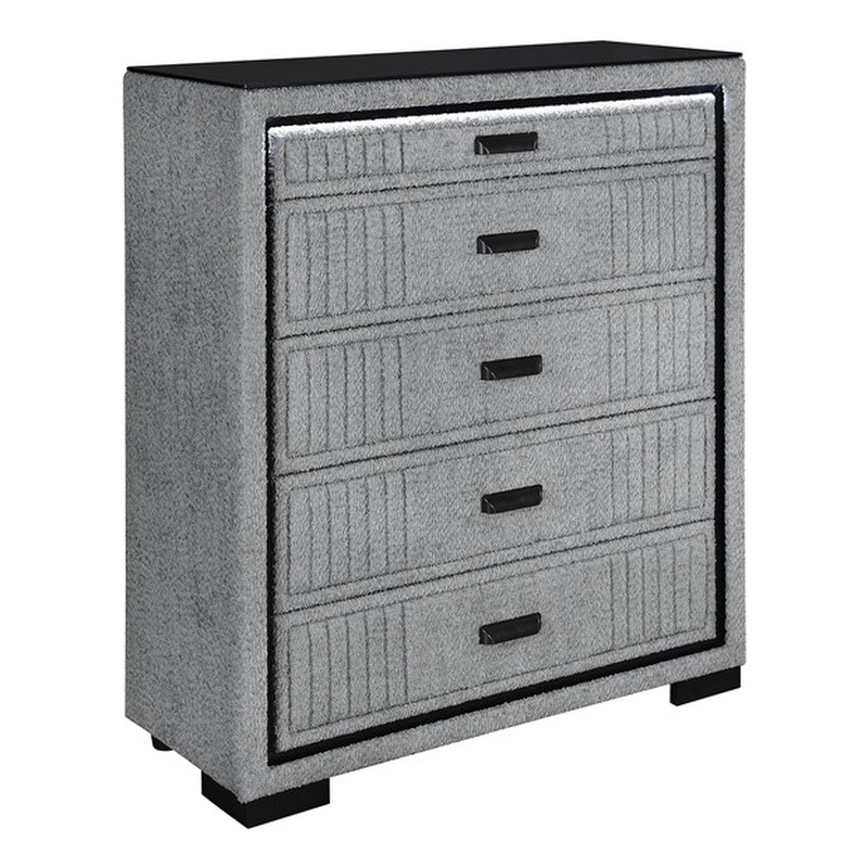 Isabella Fully Upholstered Grey 5 Drawer Chest