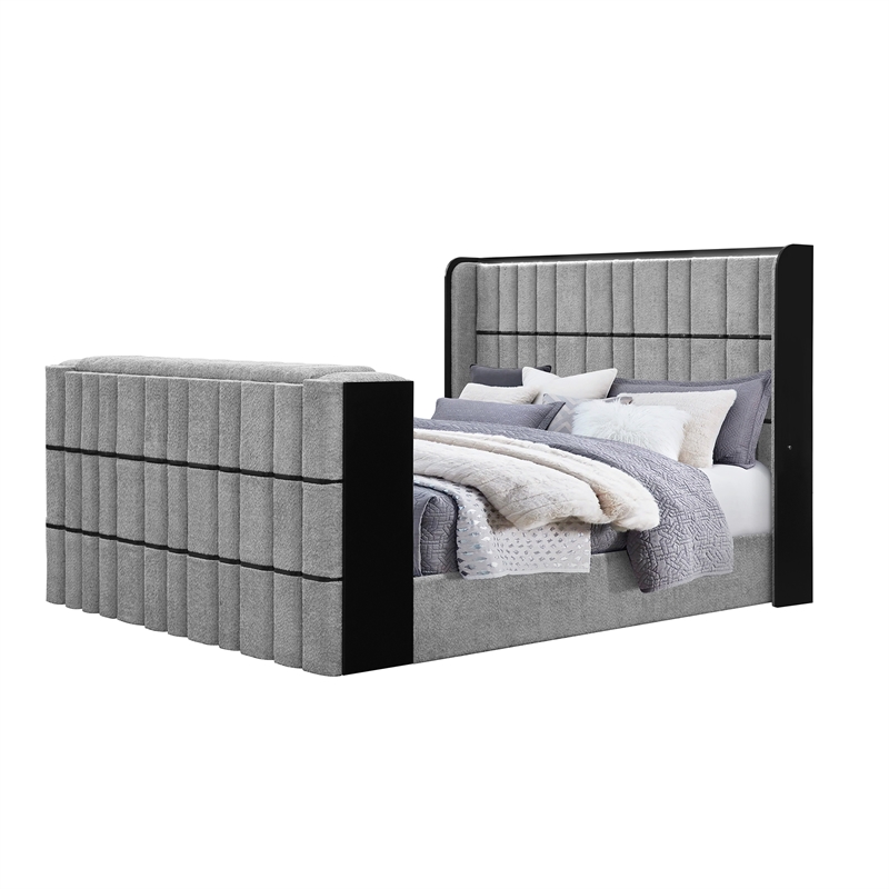 Isabella Gray Fireplace-TV Lift and Speakers King Bed