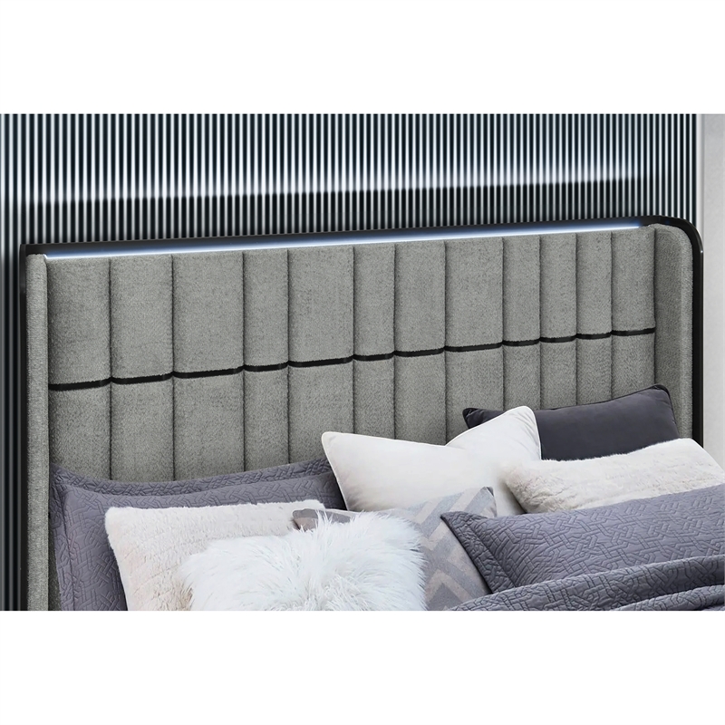 Isabella Gray Fireplace-TV Lift and Speakers King Bed