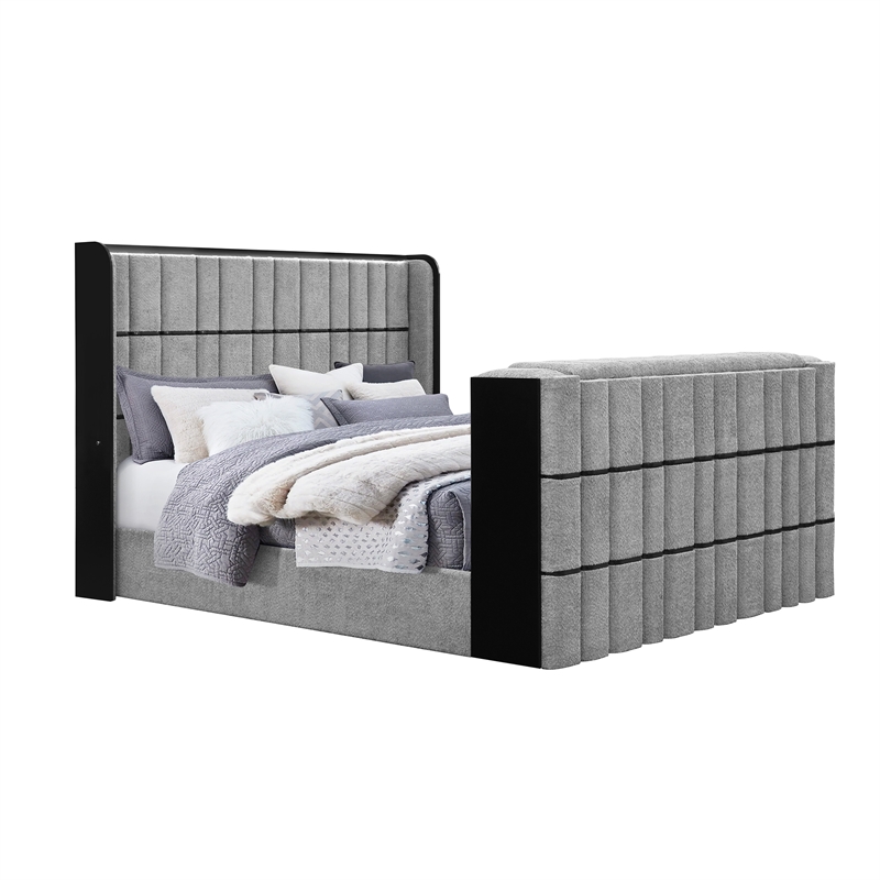 Isabella Gray Fireplace-TV Lift and Speakers King Bed