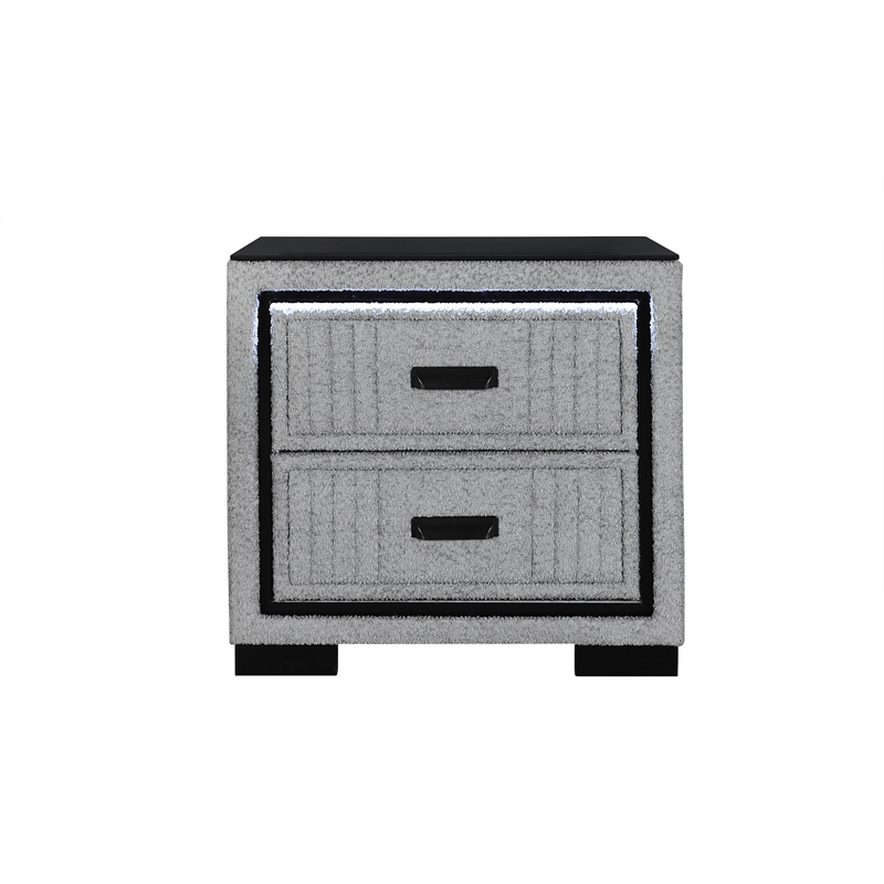 Isabella Gray Fully Upholstered Nightstand with LED