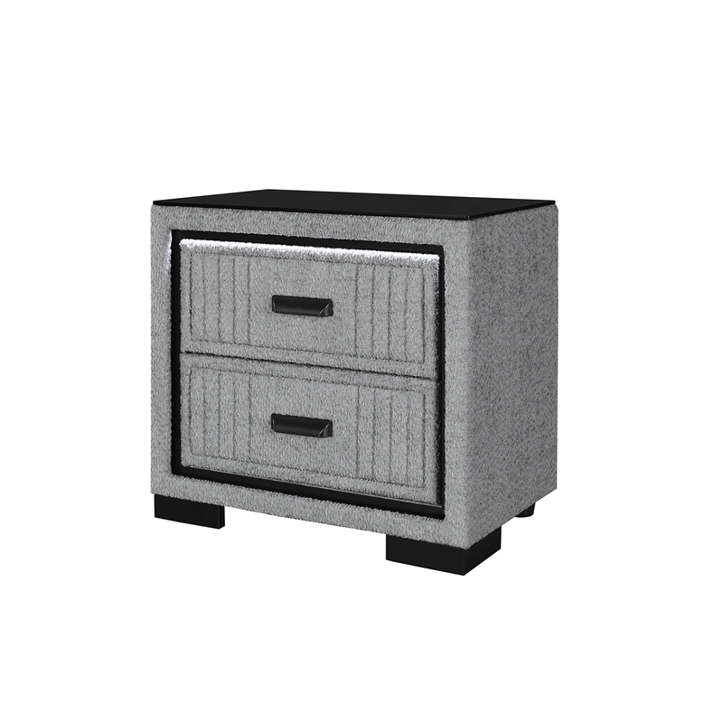 Isabella Gray Fully Upholstered Nightstand with LED