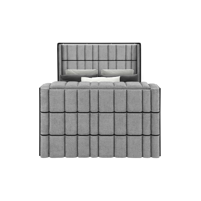 Isabella Gray Fireplace-TV Lift and Speakers Queen Bed