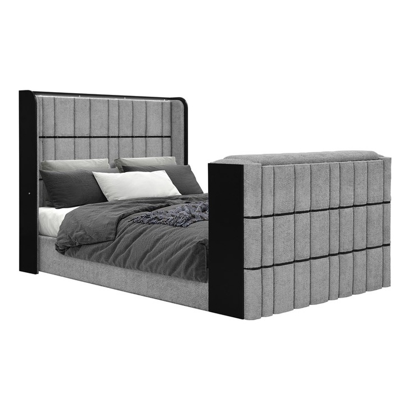 Isabella Gray Fireplace-TV Lift and Speakers Queen Bed