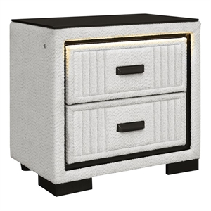 Isabella White-Black Fully Upholstered Nightstand with LED