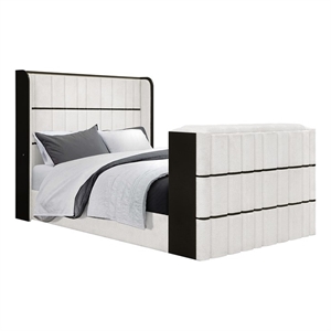 Isabella White-Black Fireplace-TV Lift and Speakers Queen Bed