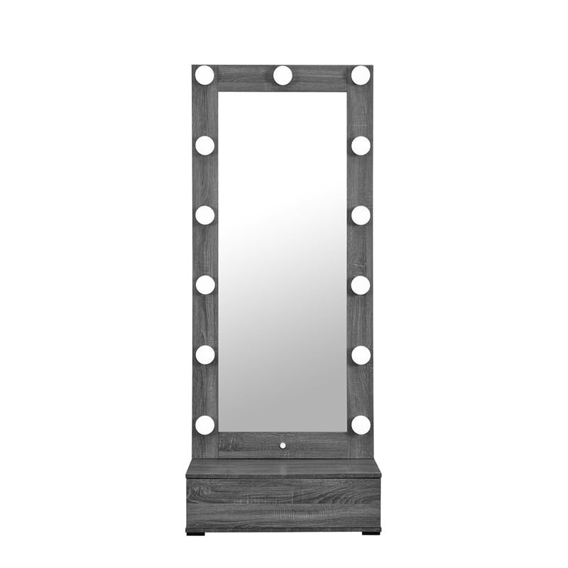 Lexi Gray Tall Glass Mirror with drawers and Speakers